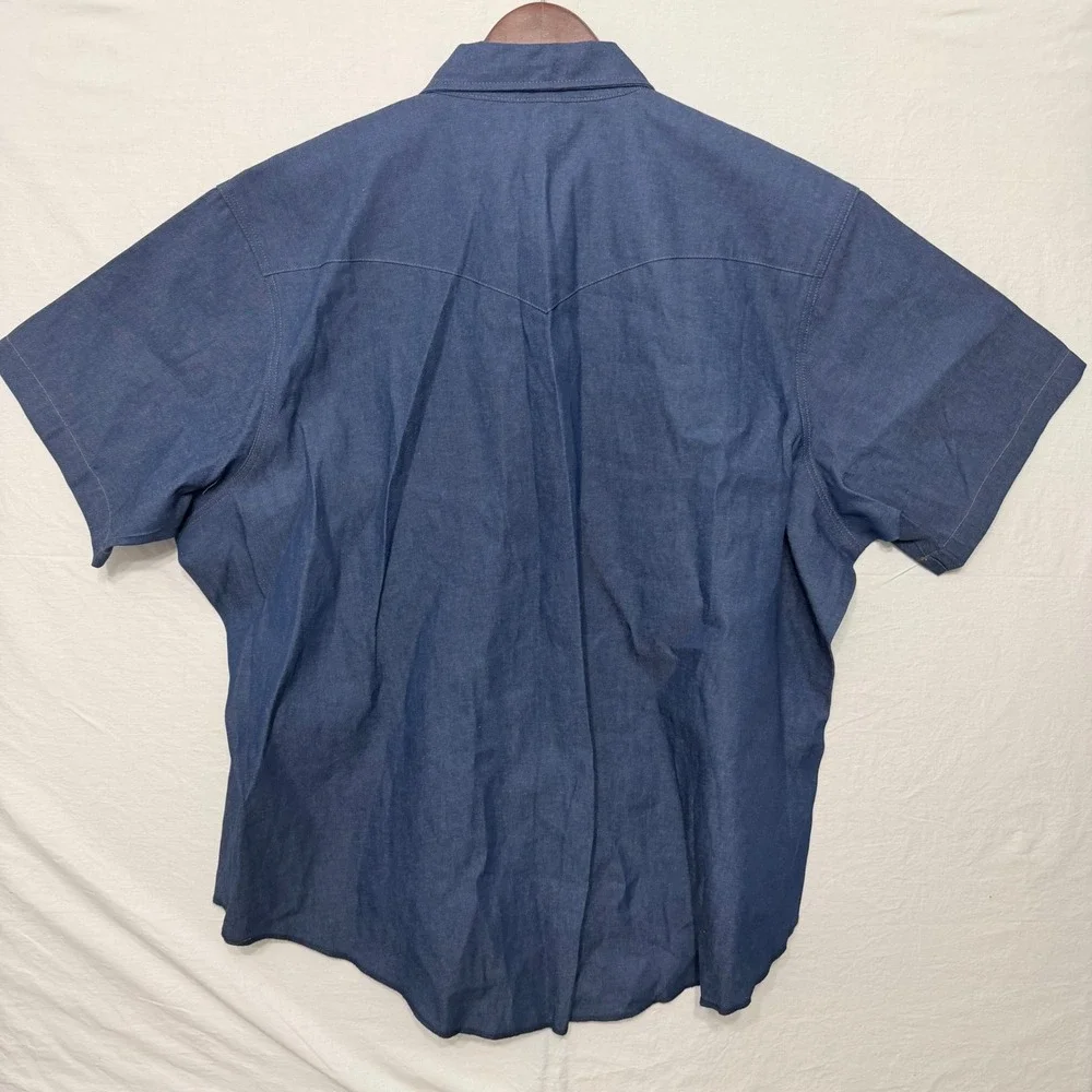 Wrangler Mens Blue Denim Western Pearl Snap Short Sleeve Shirt Big 3X 3XL